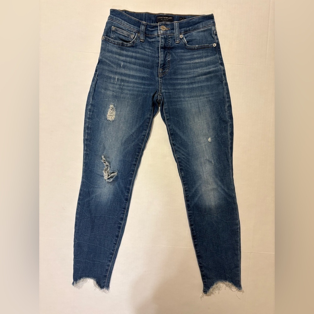 Lucky Brand distressed mid rise skinny ankle raw hem Ava jeans size 4/27